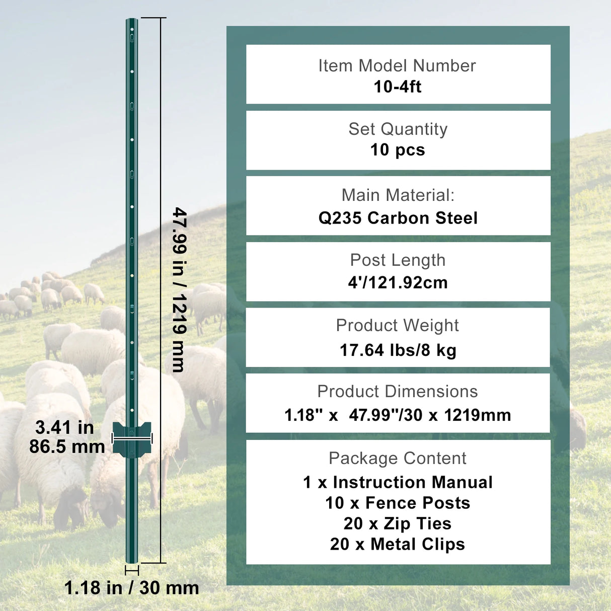 VEVOR Fence Post T-Post Heavy Duty Metal Fence Posts Sturdy Steel Fence Stakes for Garden Yard Lawn Farms & Outdoor Wire Fencing