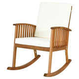 Patio Wooden Rocking Chair Lawn Garden Outdoor w/ Armrest Cushion Outdoor Furniture