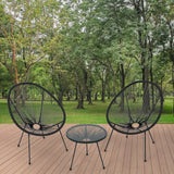 3-Piece Outdoor Chair Set - Glass Top Table, Woven PE Rope, Modern Bistro Set for Patio, Garden
