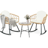 3 Pieces Rocking Chairs Set - Outdoor Wicker Rattan Rocking Chairs with Thickened Cushions, Boho Patio Furniture, Patio Convers