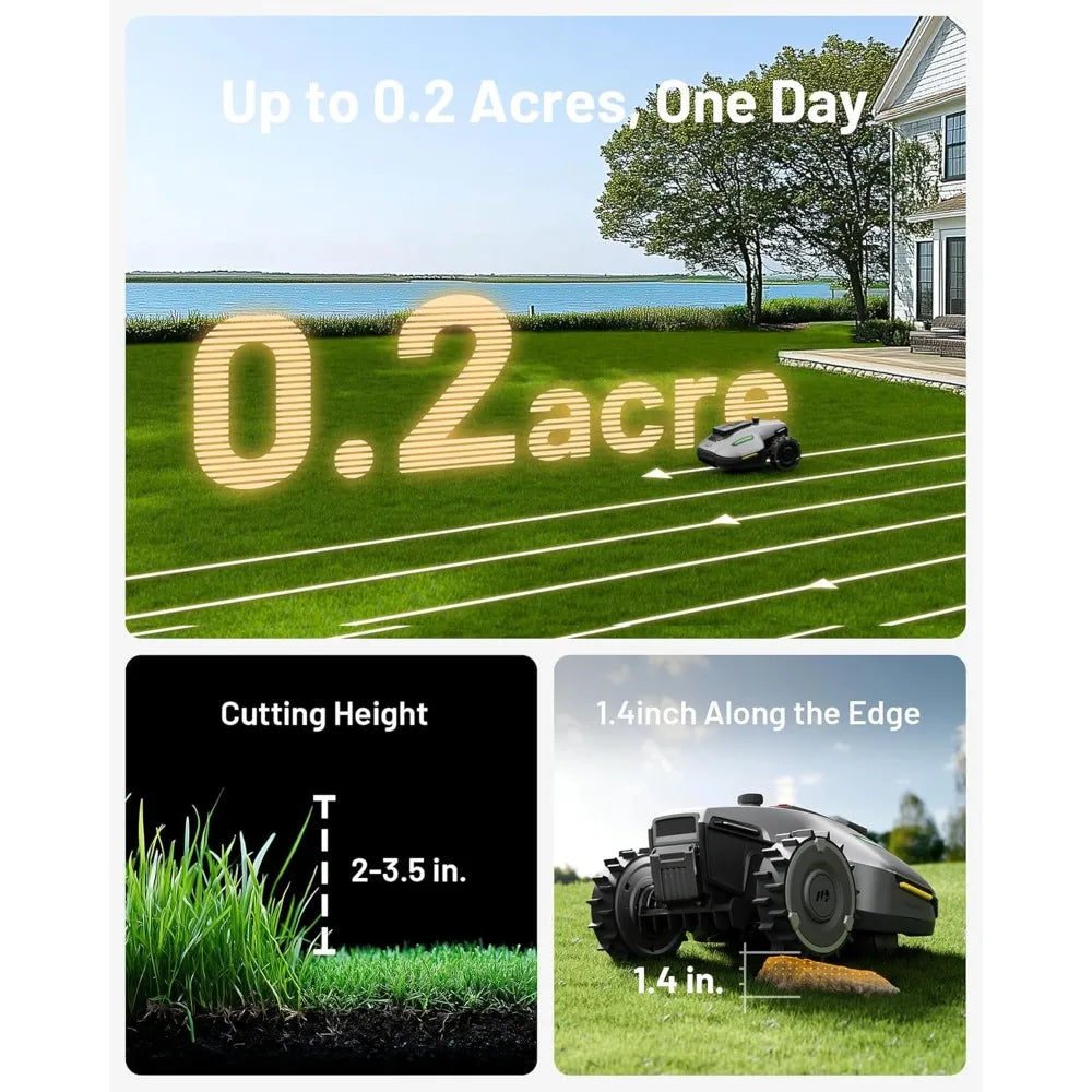 Robot Lawn Mower, Reception 0.17 Acre, Max 0.27 Acre, Ultrasense AI Vision+ RTK Positioning, Auto Mapping, App Control