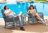 3 Piece Patio Set Rocking, with 2 Rockers and 1 Side Table with 4‘’ Thick Cushions, Rattan Outdoor Rocking Patio Bistro Set