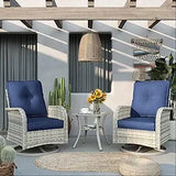 Patio Outdoor Rocking Swivel Chair Wicker Rattan Bistro Set with Tempered Glass Side Table, Outdoor Patio Furniture Set for Gard