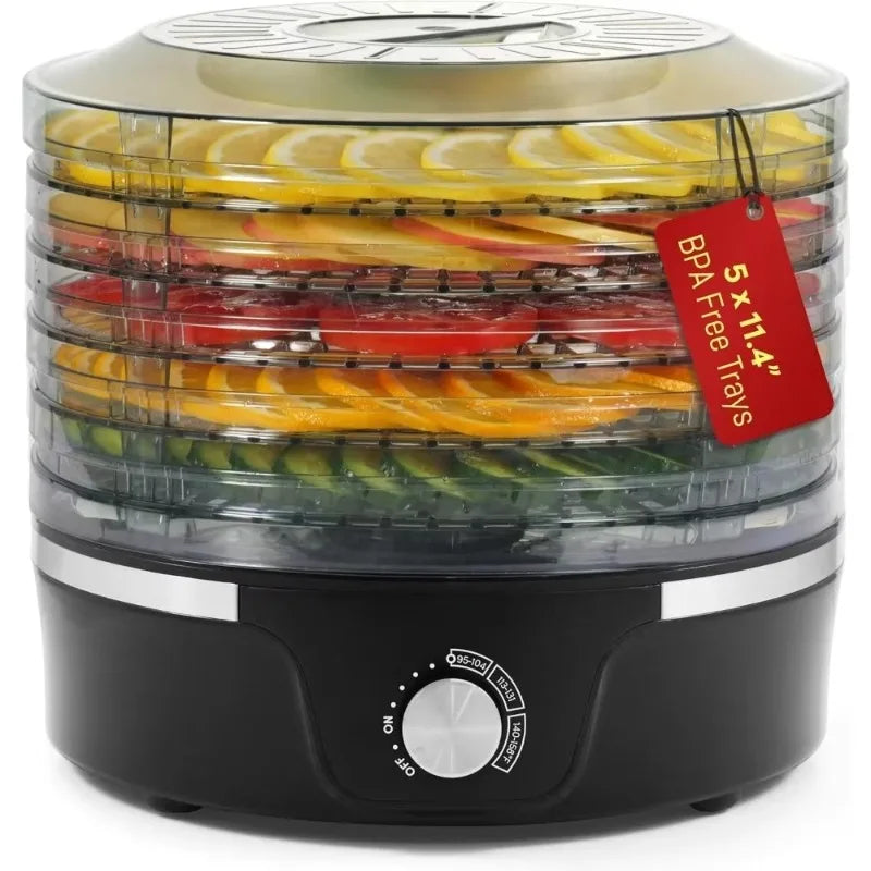 Unique features Food Dehydrator, 5 BPA-Free 11.4" Trays Adjustable Temperature Controls,Jerky,Herbs,Fruit,Veggies,Dried（EFD319）