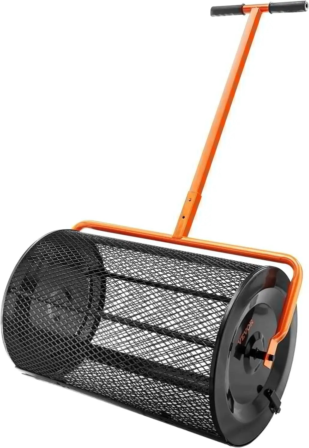 24" Compost Spreader Peat Moss Spreader Roller Lawn Spreader Black