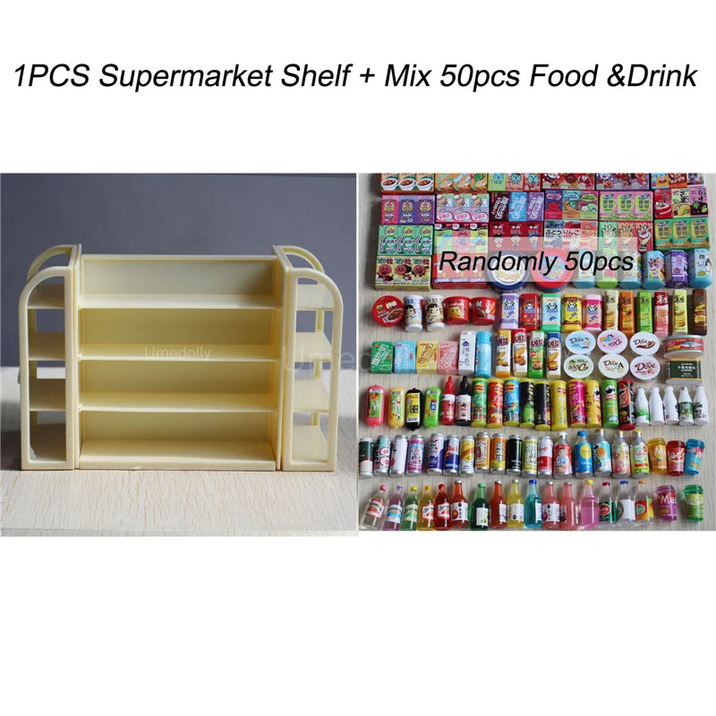 1:6 Scale Miniature Dollhouse Supermarket Shelf Mini Food Snack Beverage for Blyth BJD Doll Accessories Toy