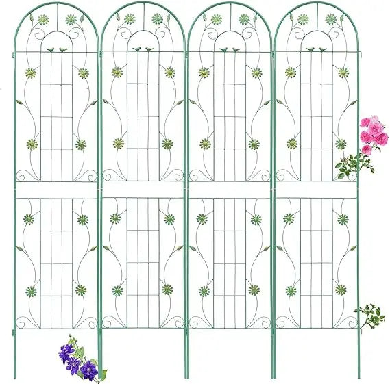 4 Pack Metal Garden Trellis 86.7" H Garden Fence Rustproof Trellis for Climbing Plants Support Roses Flower Outdoor Lawn Green-B