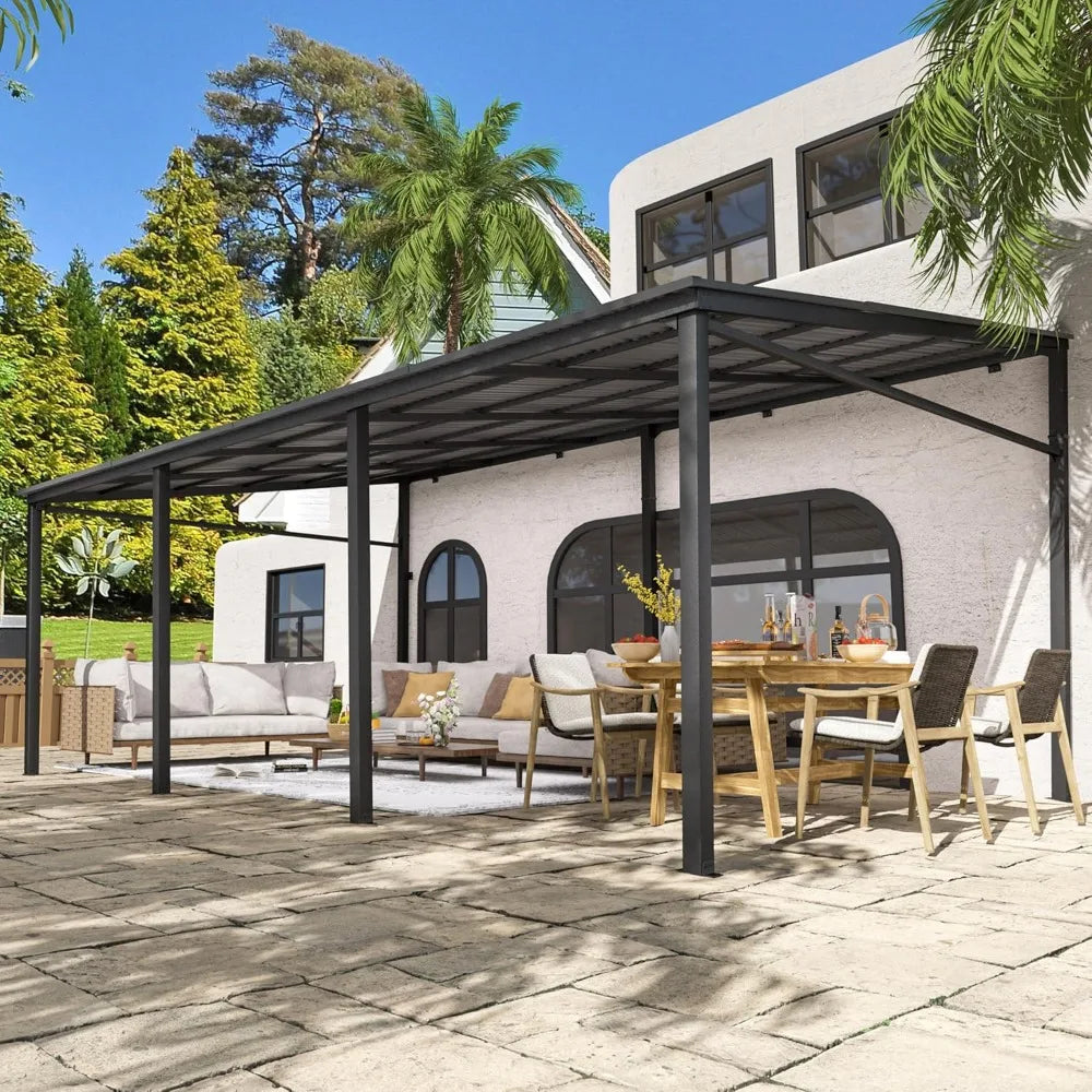 12'x 20' Outdoor Pergola on Clearance with Metal Frame,Wall-Mounted Heavy Duty Awnings for Patio, Deck, Lean to Pergola Gazebo