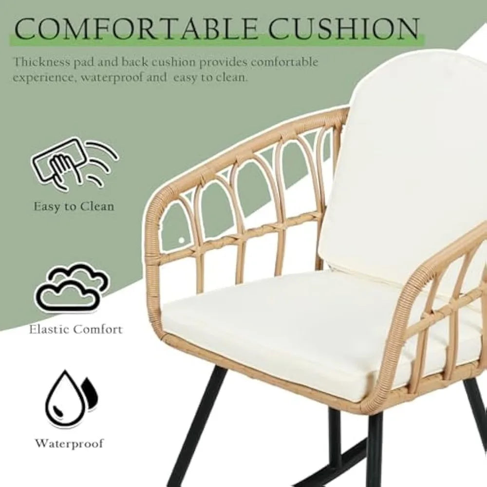 3 Pieces Rocking Chairs Set - Outdoor Wicker Rattan Rocking Chairs with Thickened Cushions, Boho Patio Furniture, Patio Convers