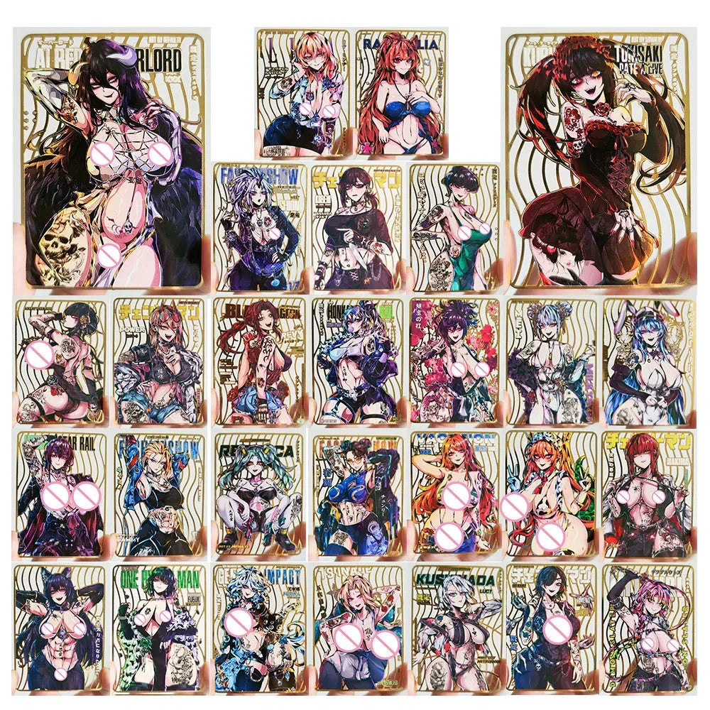 28PC/Set Anime Goddess Story DIY ACG Tsunade Albedo Kurumi Sexy Metal Card Collectible Cards Boys Play Toys Birthday Gifts