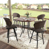3 Pieces Patio Bar Set for Lawn Garden, 35.5" Bar Height Metal Round Table and 2 Wicker Outdoor Swivel Outdoor Bar Stools, Blac