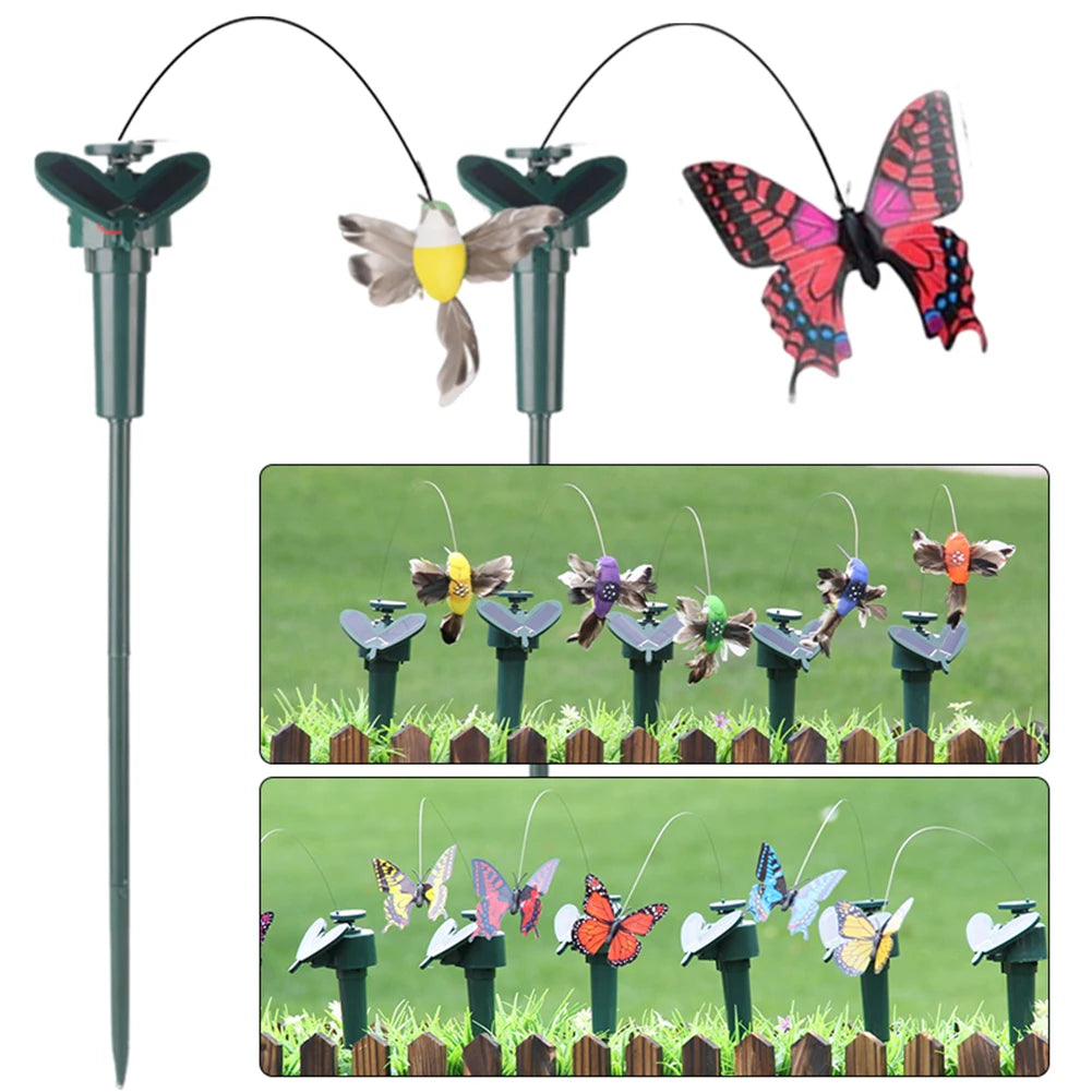 Solar Powered Flying Wobble Solar Flying Bird Butterfly Artificial Fake Hummingbird Dancing Fluttering Butterflies Garden Decor