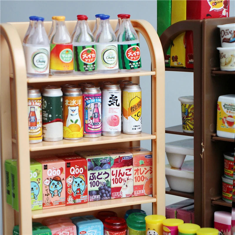 1:6 Scale Miniature Dollhouse Supermarket Shelf Mini Food Snack Beverage for Blyth BJD Doll Accessories Toy