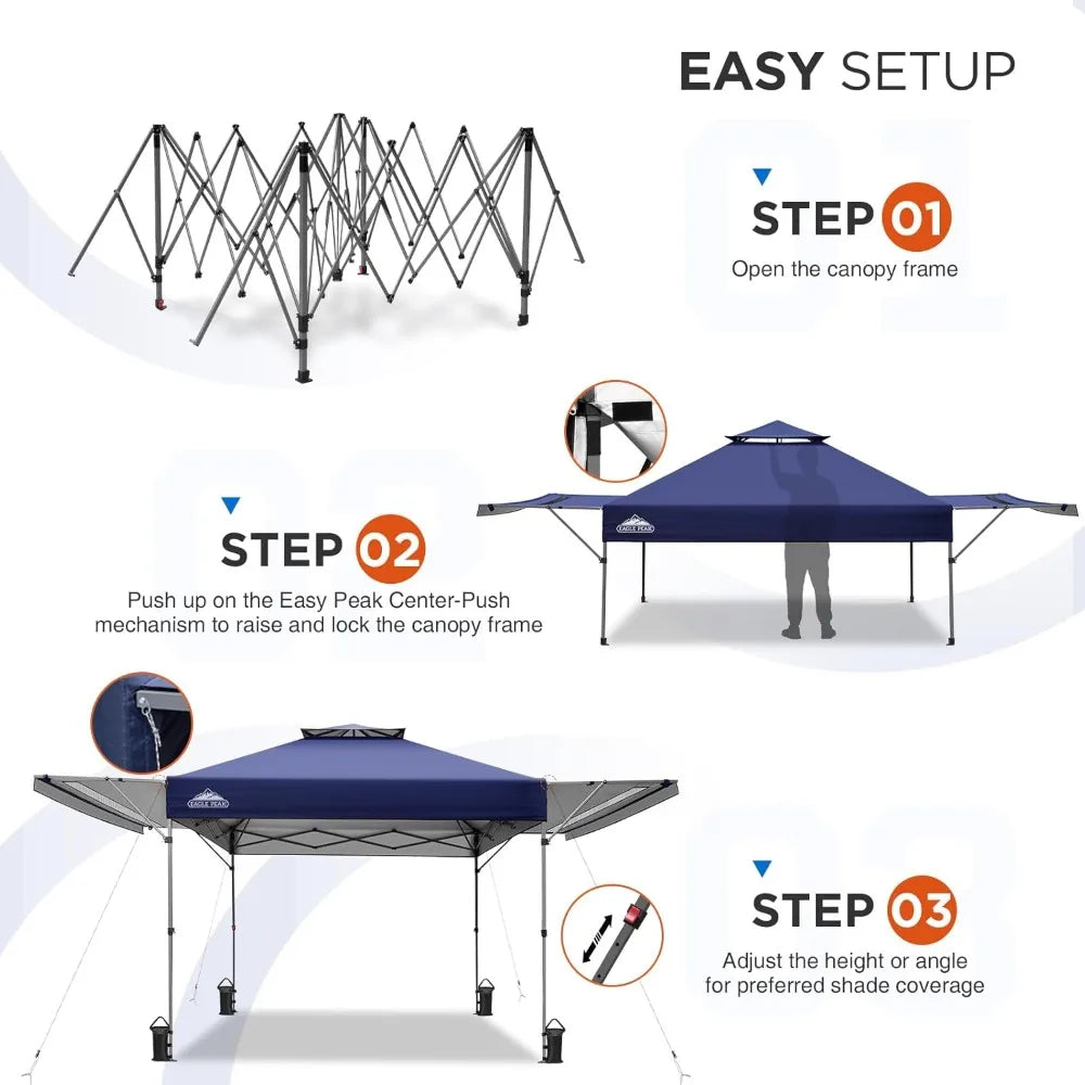 17x10 Pop up Gazebo Canopy Tent Outdoor Instant Canopy Shelter with Adjustable Dual Half Awnings (Blue)