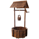 Rustic Wooden Wishing Well Planter Outdoor Home Décor for Patio, Garden, Yard w/Hanging Bucket