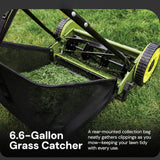 16-Inch Manual Reel Mower w/Adjustable Cutting Height, 6.6-Gallon Removable Grass Catcher, 5 Steel Blades, 2-Wheels
