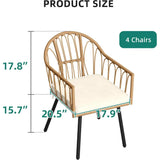 4 Pieces Rattan Wicker Dinning Chairs, Outdoor Indoor Patio Furniture Set with Cushion and Curved Back All Weather Bistro Chair