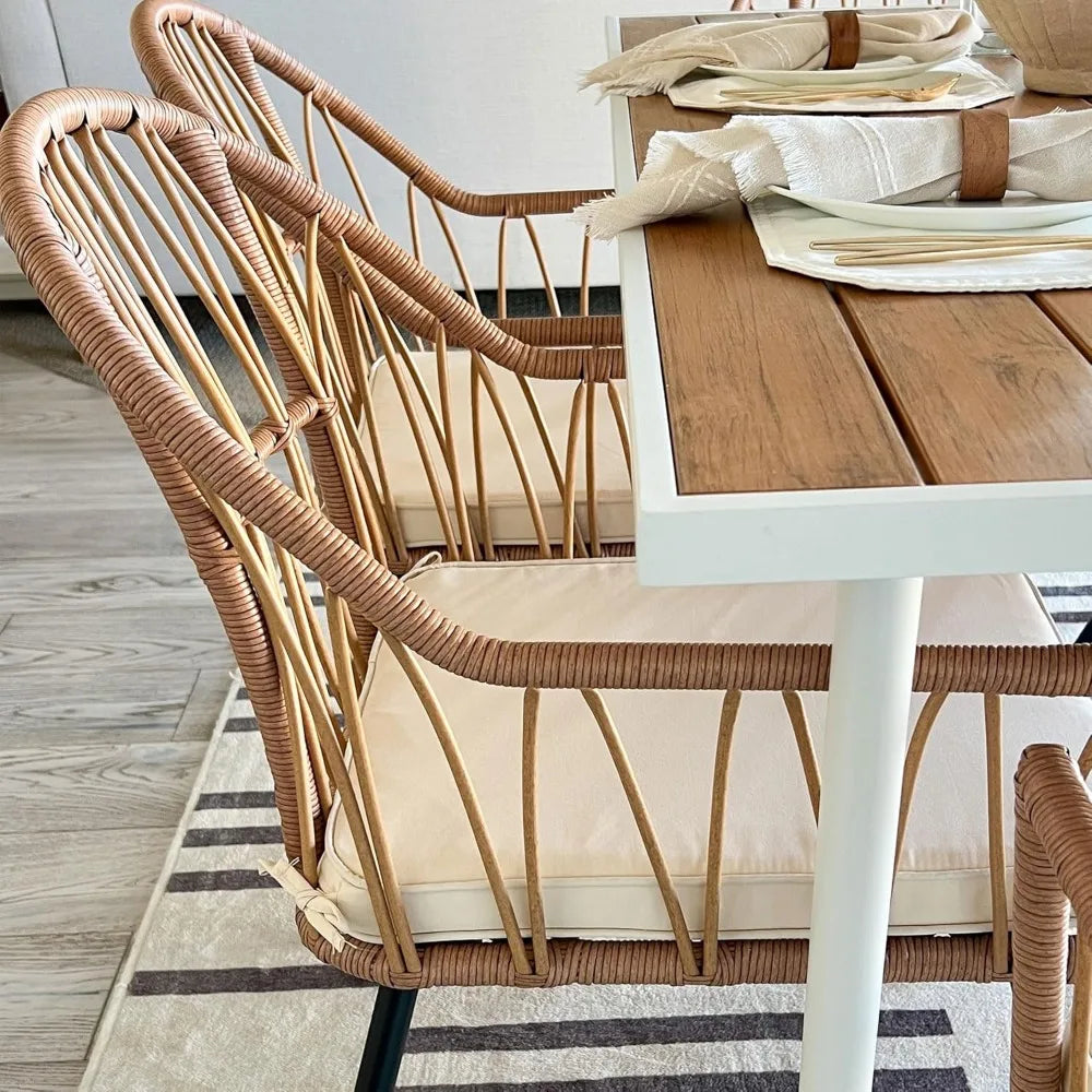 4 Pieces Rattan Wicker Dinning Chairs, Outdoor Indoor Patio Furniture Set with Cushion and Curved Back All Weather Bistro Chair