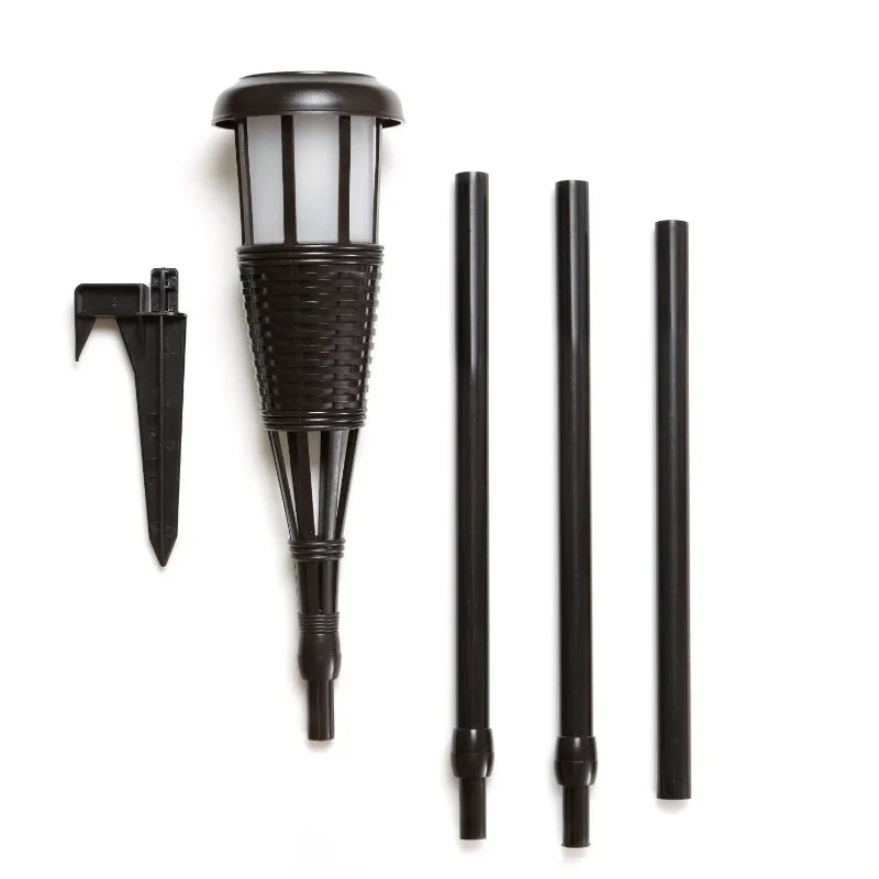 Solar Flickering LED Island Torches, Dusk-to-Dawn Dancing Flame Outdoor Landscape Lighting, Dark Chocolate Finish, 4-Pack