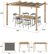 10X10FT 10X13FT Outdoor Pergola With Retractable Canopy,  Faux Wood Grain Metal Patio Gazebo, Modern Yard Pergola Shelter