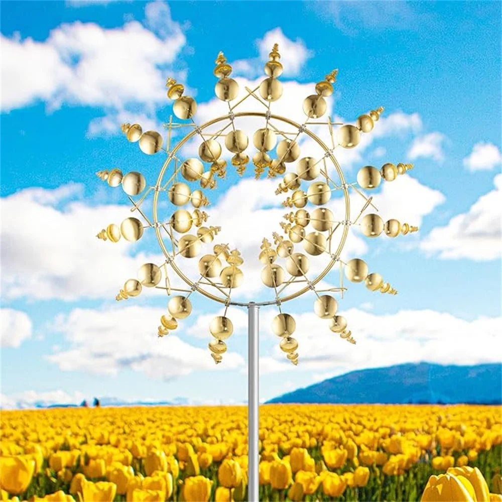 1pc Magical 3D Metal Outdoor Windmill Spinners Unique Metal Kinetic Wind Sculptures  Wind Catchers Lawn Patio Yard Garden Decor