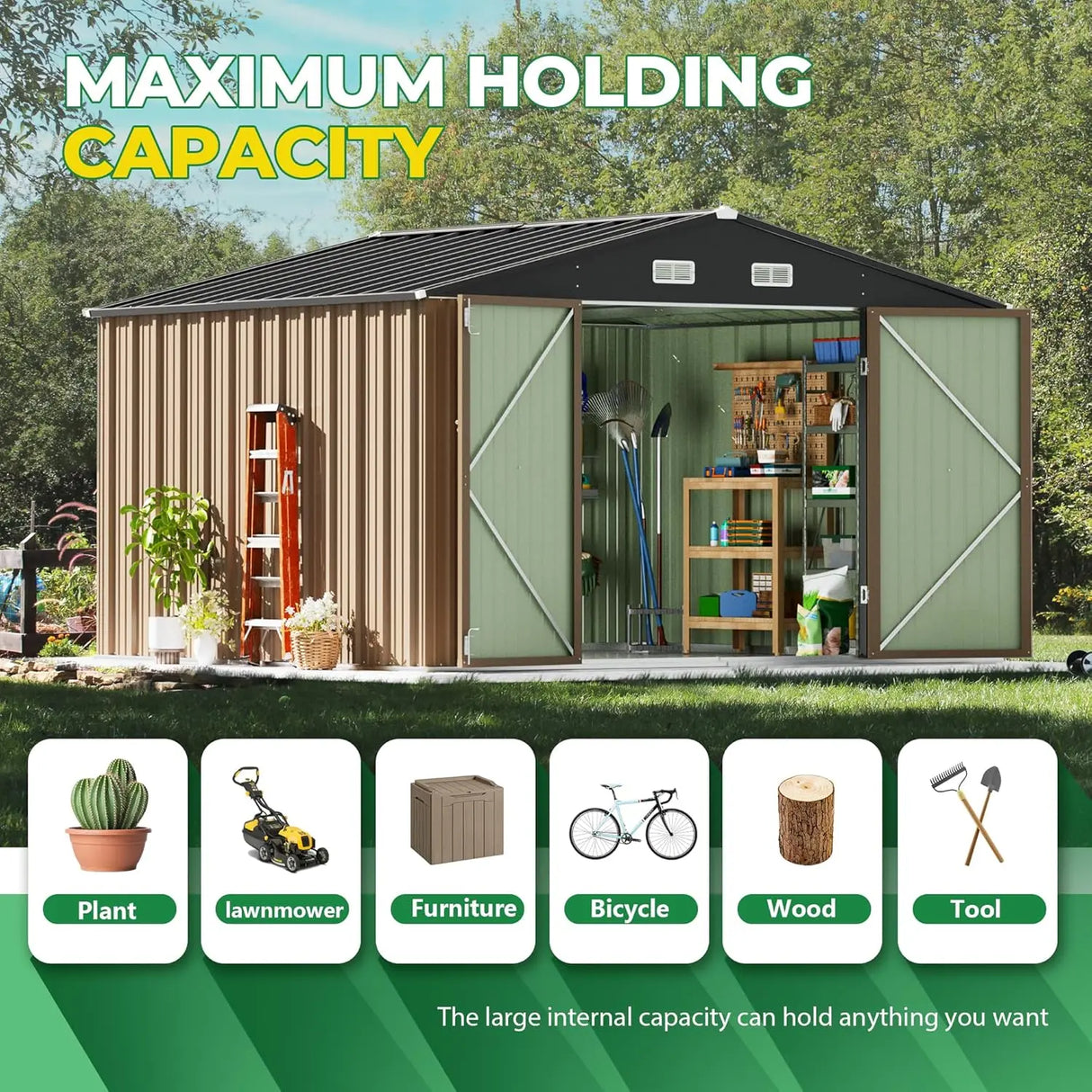 10 x 10 FT Outdoor Storage Shed,Metal Garden Sheds & Outdoor Storage Clearance,Large Tool Shed Outdoor with Single Lockable Door