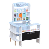 Toy Grocery Store, Toddler Grocery Store Playset Wooden Pretend Play Grocery Store Supermarket with Checkout Counter Snack Model