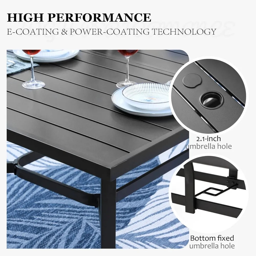 Patio Chairs and 1 x 83 Large Rectangle Dining Table, Outdoor Furniture Set for Deck Garden Backyard Lawn, Garden Sofas