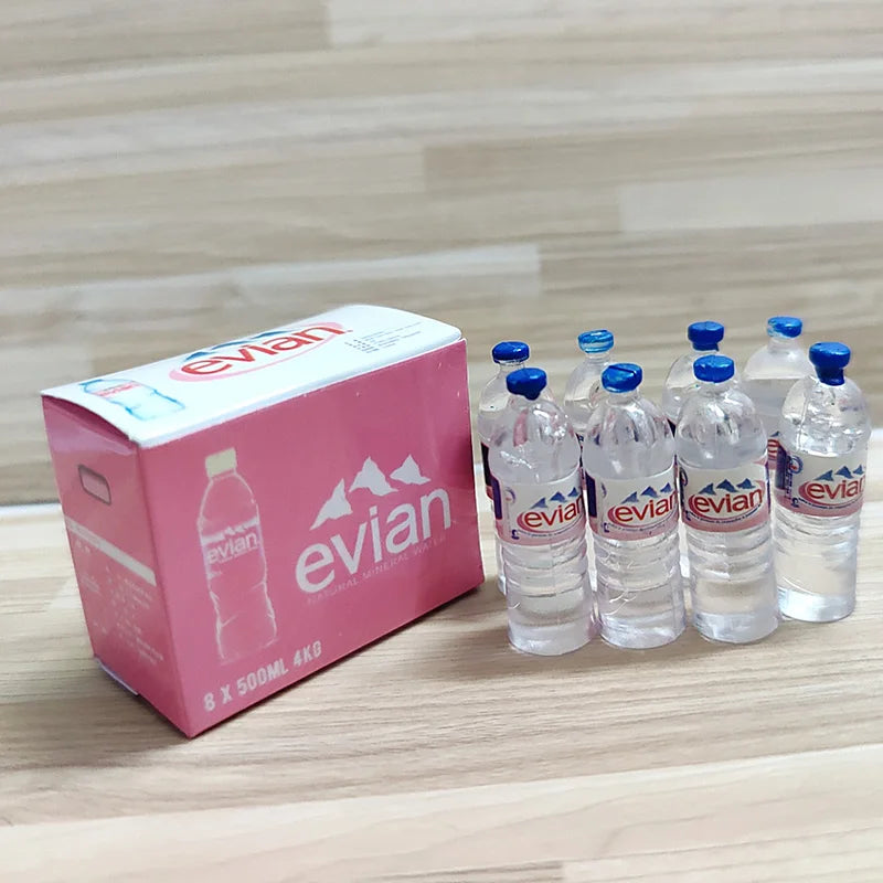 1:12 Dollhouse Miniature Simulation Mineral Water Bottle with Box Drink Model Miniaturas Play Kitchen Doll Supermarket Food Toy