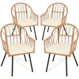 4 Pieces Rattan Wicker Dinning Chairs, Outdoor Indoor Patio Furniture Set with Cushion and Curved Back All Weather Bistro Chair