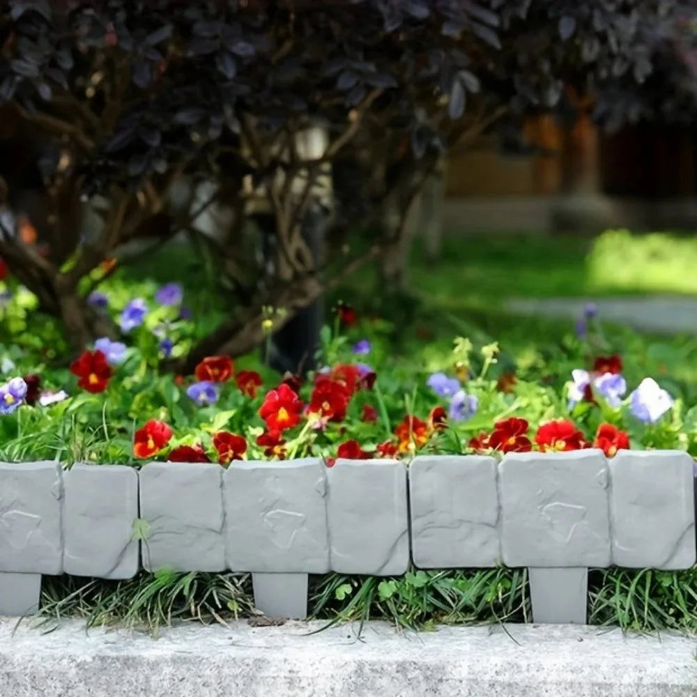 20pcs Plastic Garden Edging Border, Imitation Stone Fence Panels, Patio Outdoor Barrier