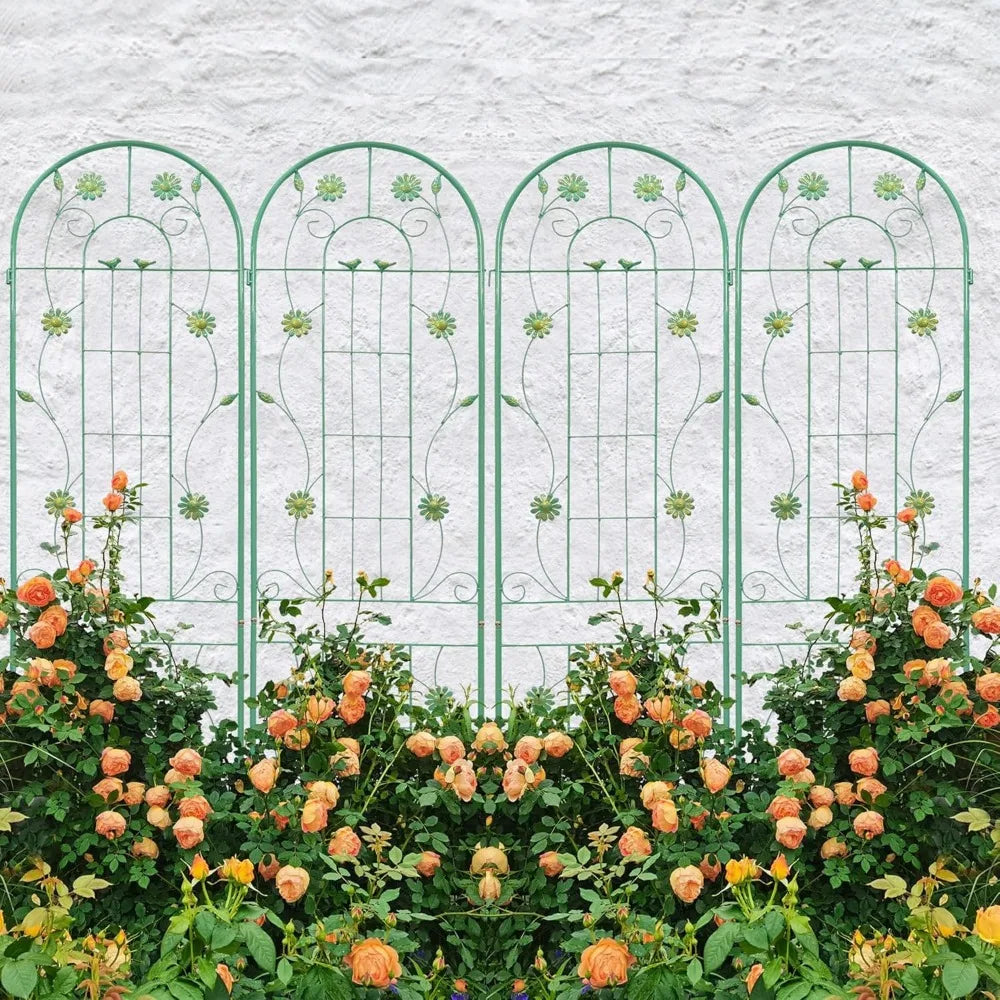 4 Pack Metal Garden Trellis 86.7" H Garden Fence Rustproof Trellis for Climbing Plants Support Roses Flower Outdoor Lawn Green-B