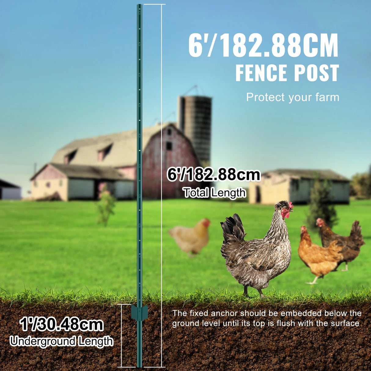 VEVOR Fence Post T-Post Heavy Duty Metal Fence Posts Sturdy Steel Fence Stakes for Garden Yard Lawn Farms & Outdoor Wire Fencing
