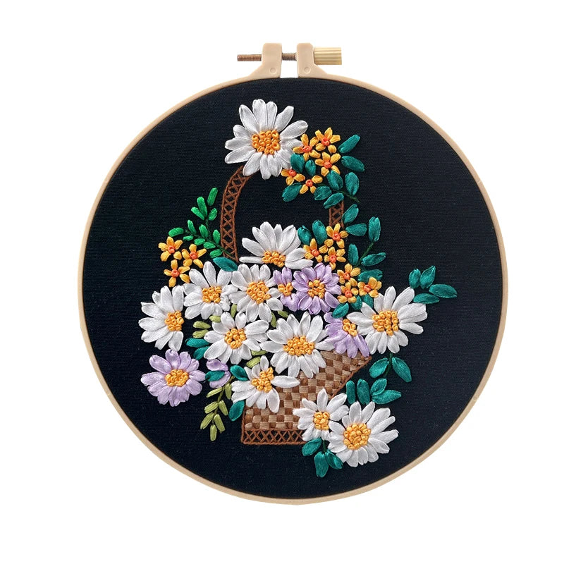 Ribbon Embroidery Stitch Practice Kit Embroidery Kit for Adult Beginners, Include Embroidery Cloth Threads for Craft Lover