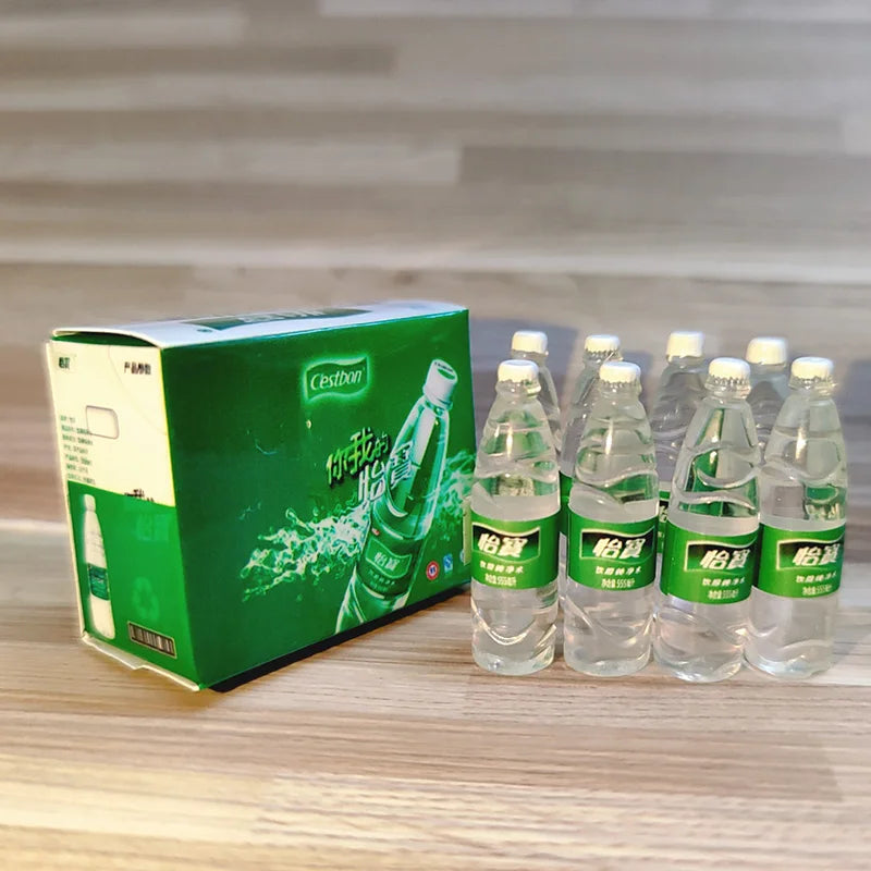 1:12 Dollhouse Miniature Simulation Mineral Water Bottle with Box Drink Model Miniaturas Play Kitchen Doll Supermarket Food Toy