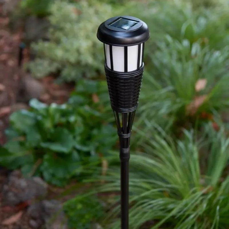 Solar Flickering LED Island Torches, Dusk-to-Dawn Dancing Flame Outdoor Landscape Lighting, Dark Chocolate Finish, 4-Pack