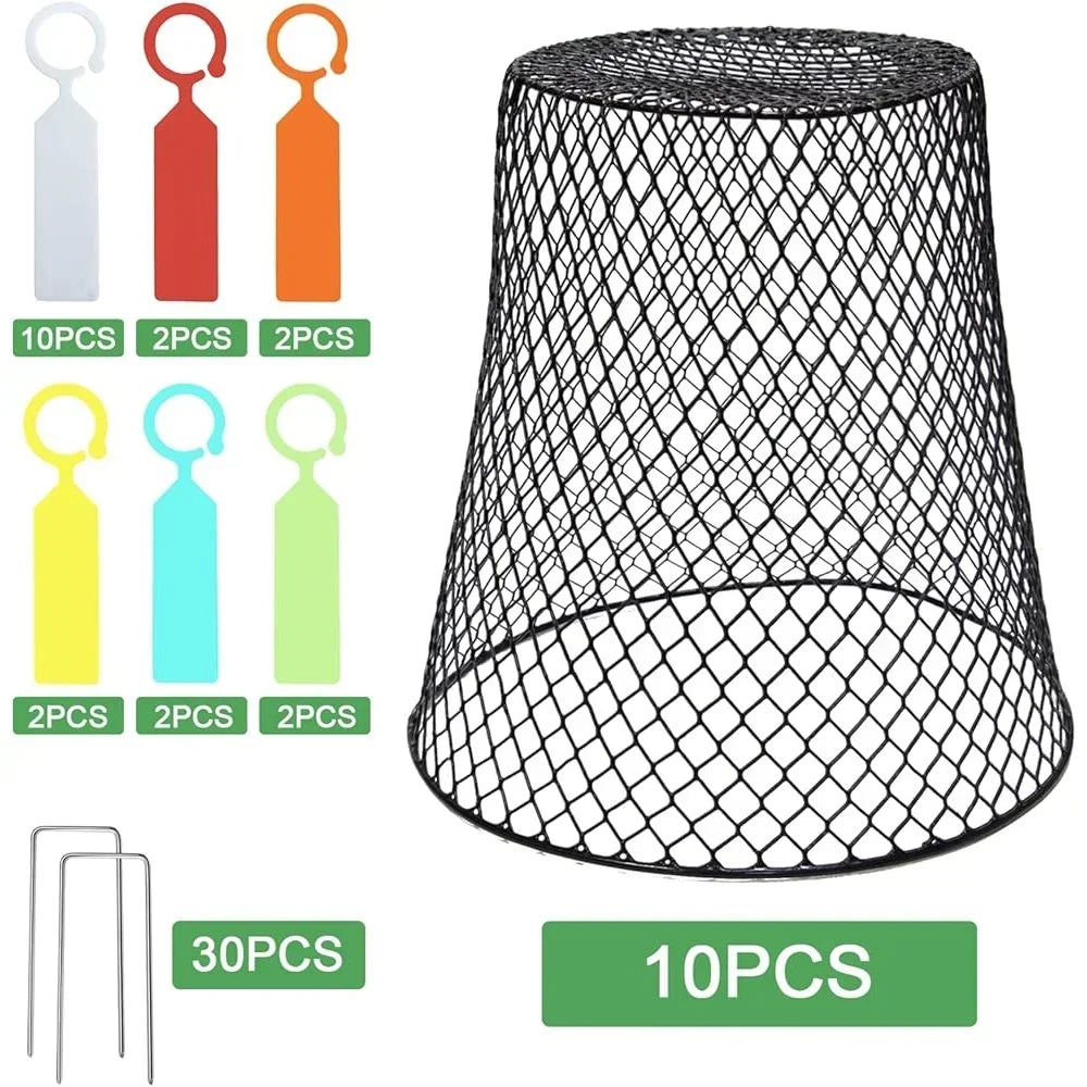 10 Pcs Metal Chicken Wire Cloche Plant Covers Garden Netting Animal Protectors with Stakes Labels Seedlings Flowers