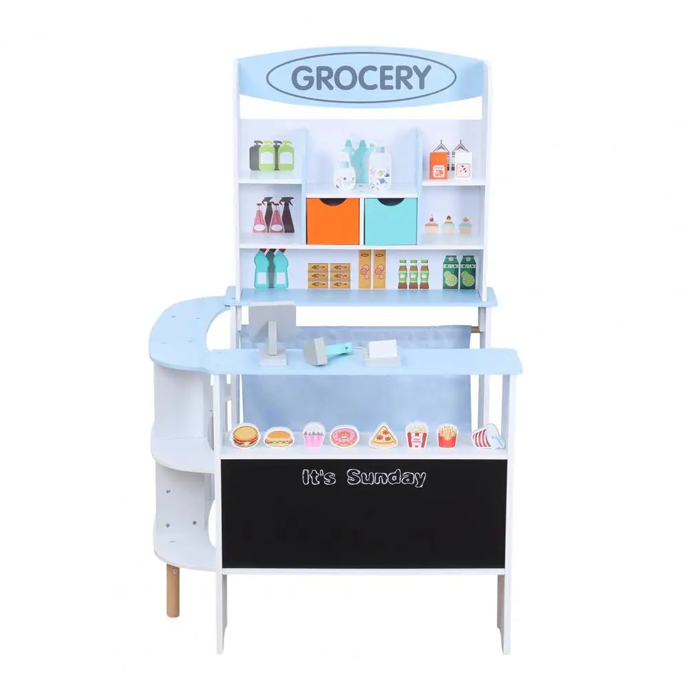 Toy Grocery Store, Toddler Grocery Store Playset Wooden Pretend Play Grocery Store Supermarket with Checkout Counter Snack Model