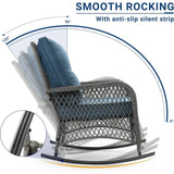 3 Piece Patio Set Rocking, with 2 Rockers and 1 Side Table with 4‘’ Thick Cushions, Rattan Outdoor Rocking Patio Bistro Set