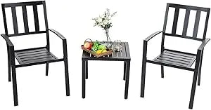 3-Piece Patio Bistro Sets Outdoor Matel Furniture Set with 1 x Table and 2 x Chair for Garden Backyard,Black