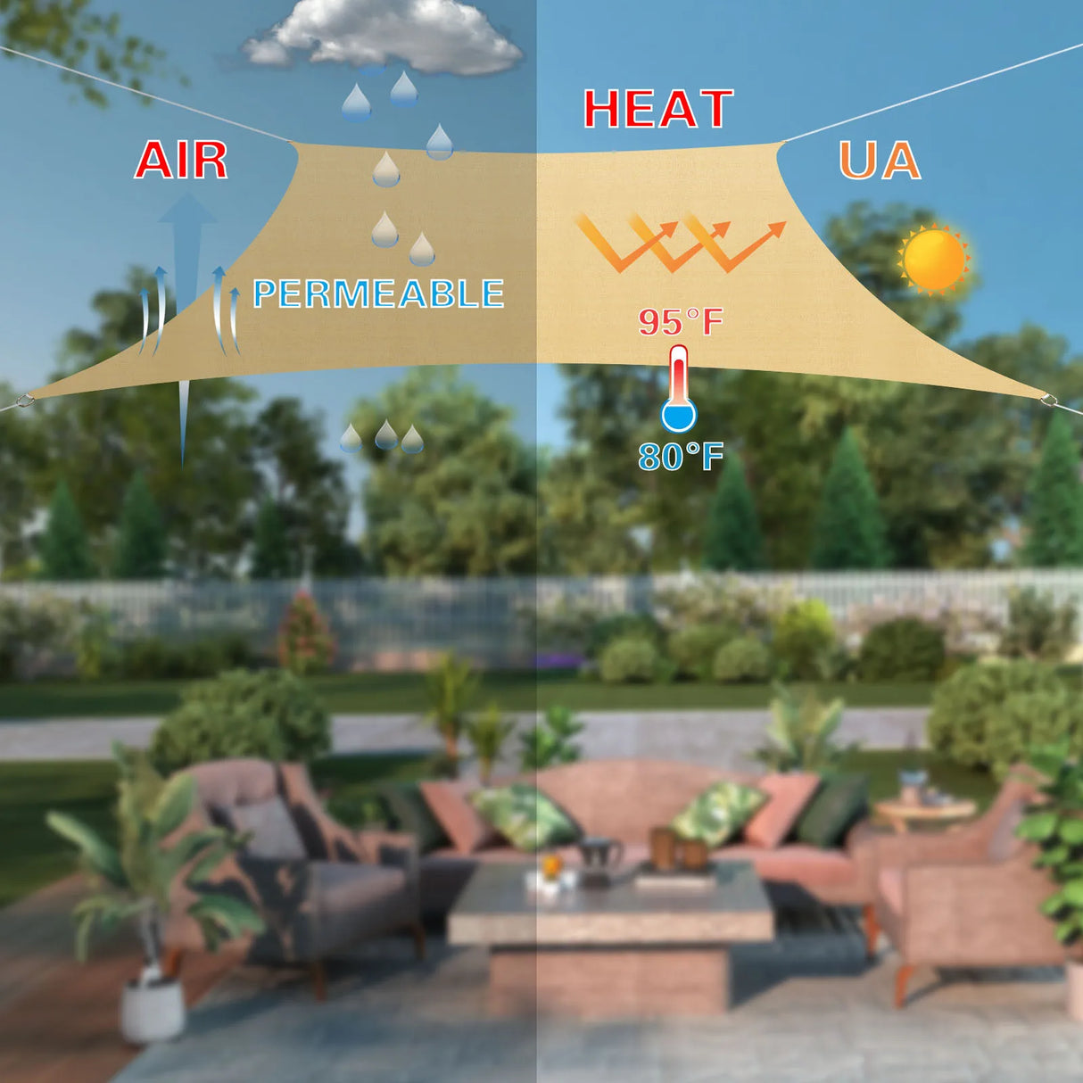 3*3M Sun Shade Sail Square Sun Shelter Waterproof UV-Proof Awning for Garden Pool Lawn Terrace