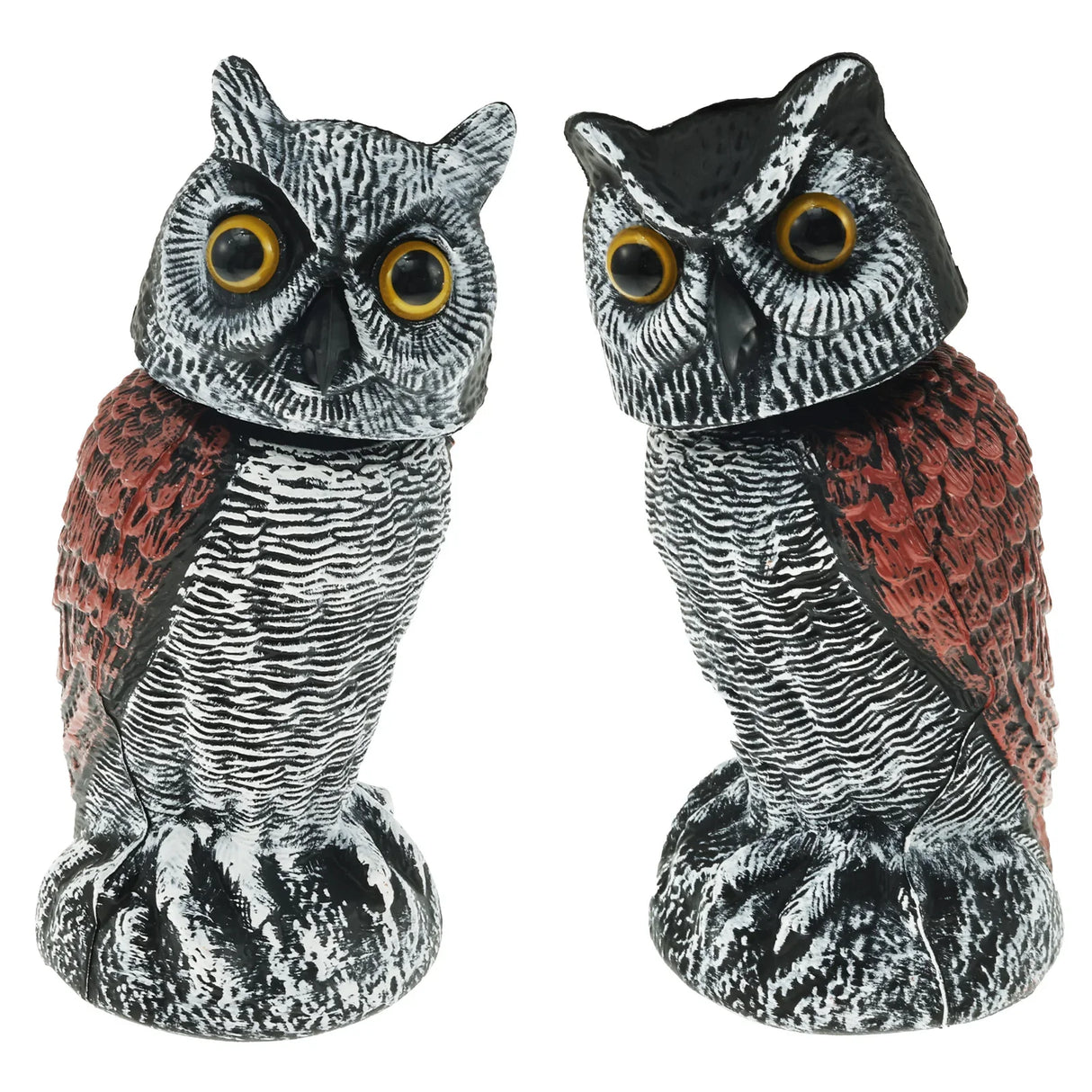 Owl Bird Repellent 360° Rotating Head Realistic Owl Statue Scarecrow Flashing Eyes Scary Sound Garden Bird Repellent Decoration