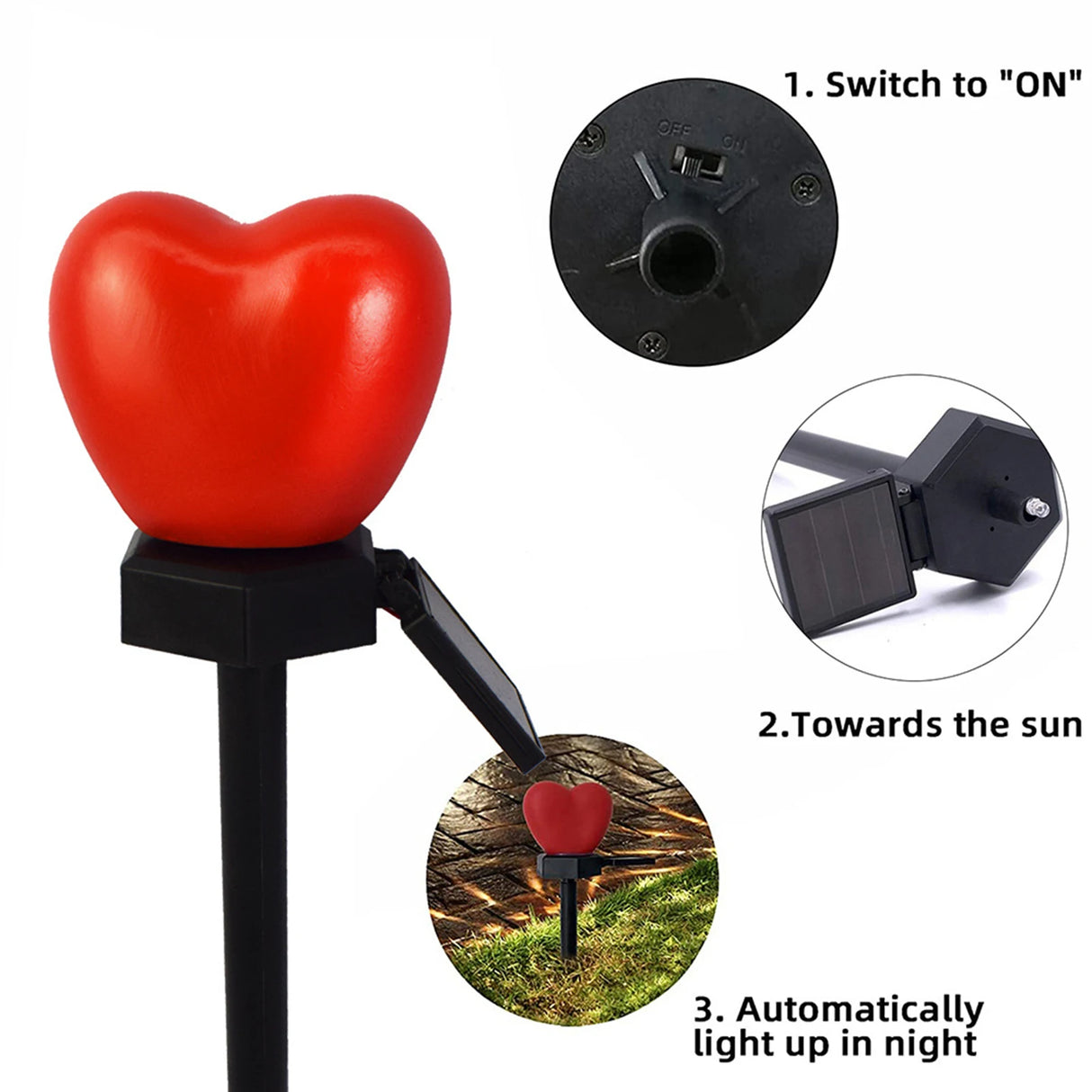 Solar Lights Outdoor Auto On/Off Heart-shaped LED Solar Garden Lights For Yard Decoration Waterproof Landscape Solar Lights