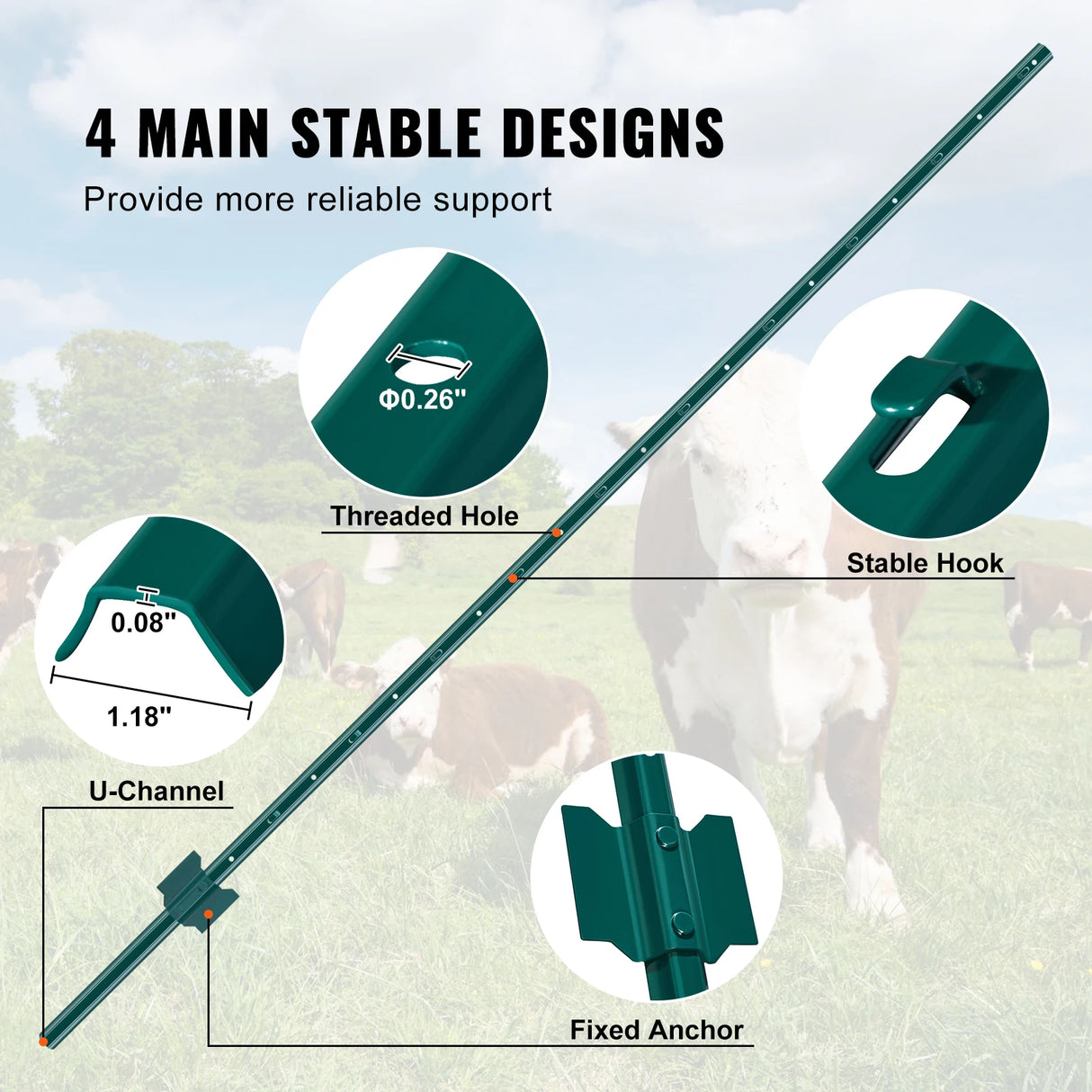 VEVOR Fence Post T-Post Heavy Duty Metal Fence Posts Sturdy Steel Fence Stakes for Garden Yard Lawn Farms & Outdoor Wire Fencing