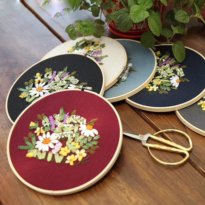 Ribbon Embroidery Stitch Practice Kit Embroidery Kit for Adult Beginners, Include Embroidery Cloth Threads for Craft Lover