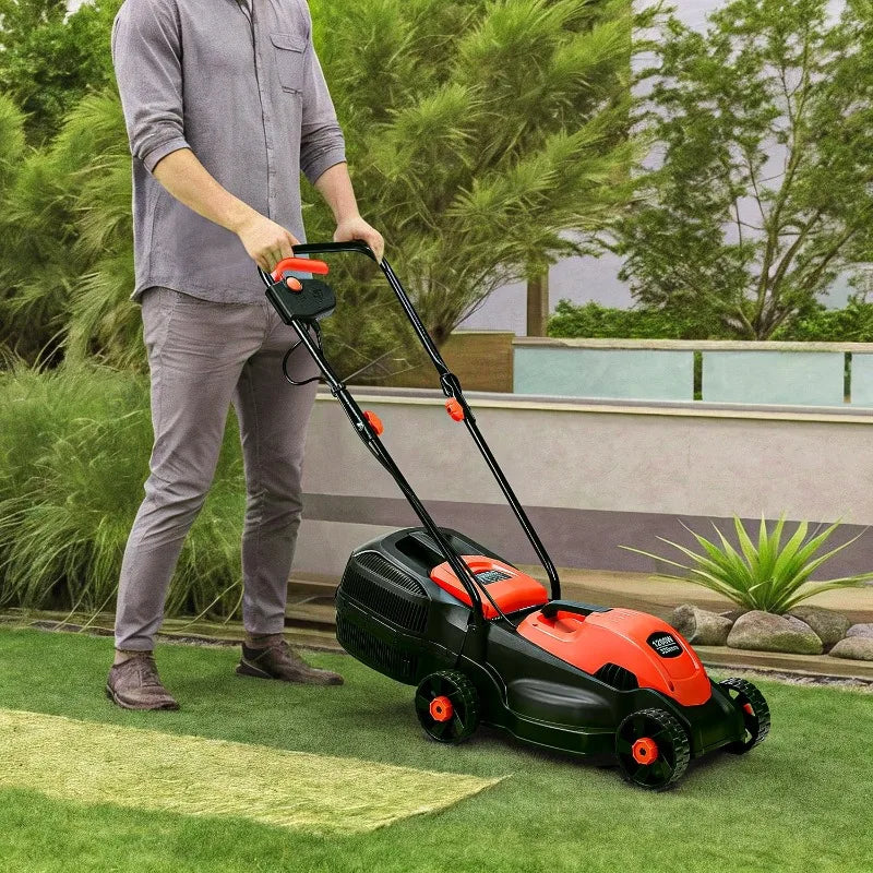14 Inch Electric Push Lawn Corded Mower with Grass Bag for Garden Yard, Red