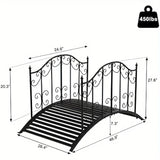 VINGLI Garden Bridge Metal Yard Arch Path Bridge with Patterned Guardrails Ourdoor Decorative Black Iron Foot Bridge for