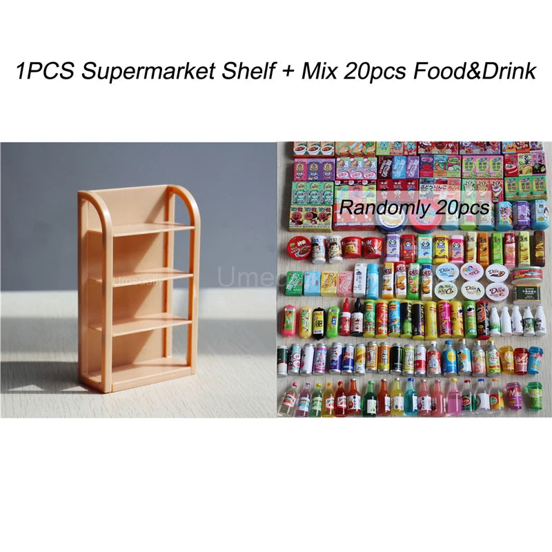 1:6 Scale Miniature Dollhouse Supermarket Shelf Mini Food Snack Beverage for Blyth BJD Doll Accessories Toy