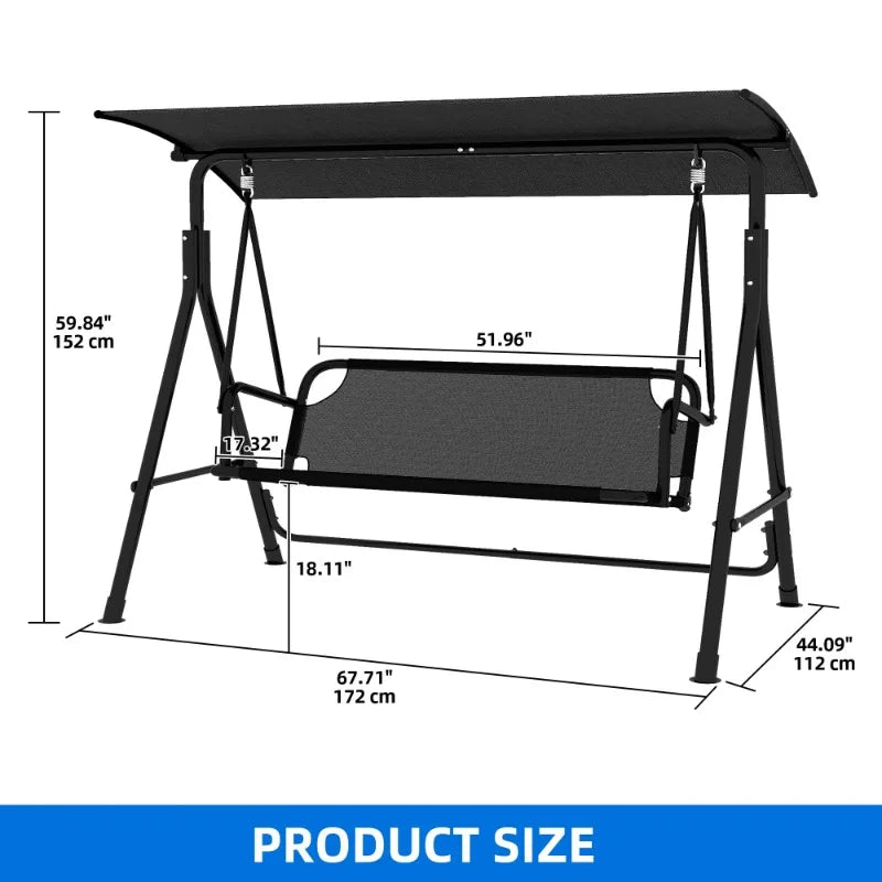 3-Seater Patio Swing with Adjustable Canopy, Weather-Resistant, Black