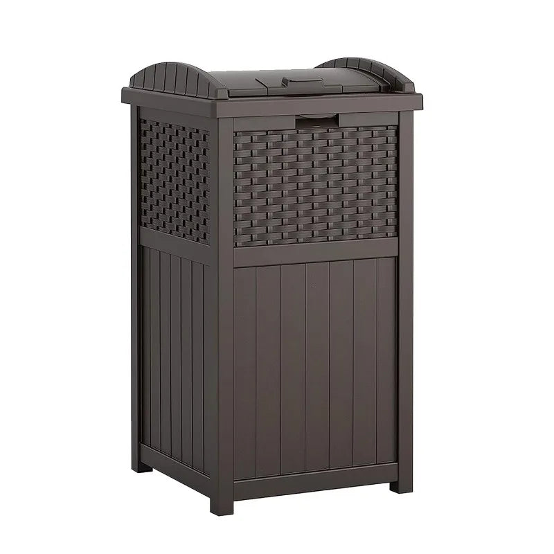 Trashcan Hideaway with Lid for 30 to 33 Gallon Trash Bags for Garage, Backyard, or Garden, Brown, Made